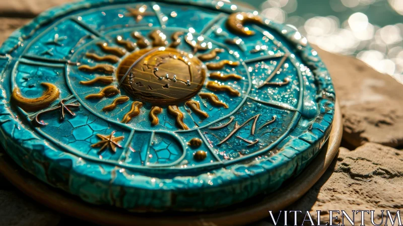 Blue and Gold Astrological Calendar - Ceramic Zodiac Symbols AI Image