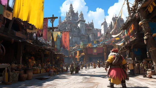 Bustling City Street with Colorful Banners