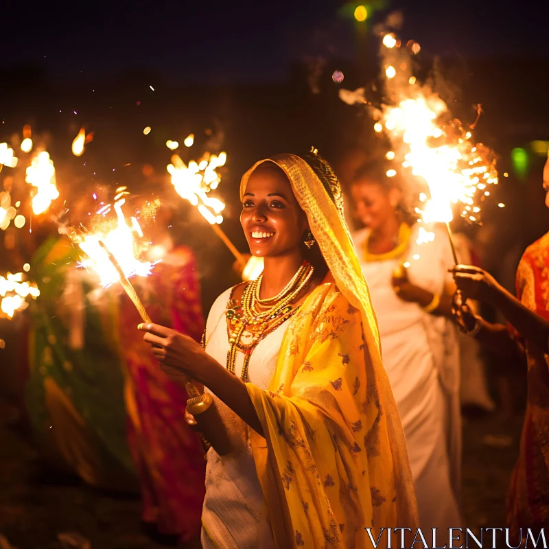 Woman Celebrating with Sparklers