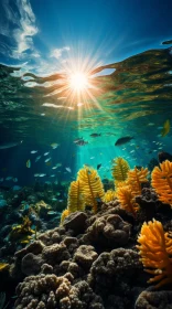 Captivating Seascape: Fish, Corals, and Sun Rays in Precisionist Style