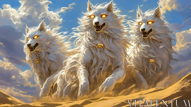 Mystical White Wolves with Glowing Eyes