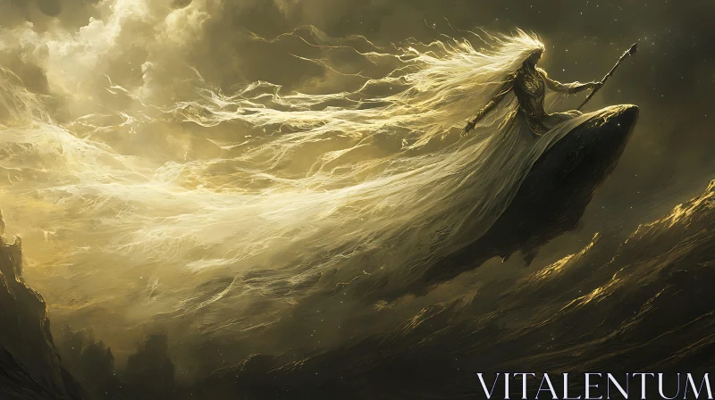 Goddess of Light and Stone in Golden Sky