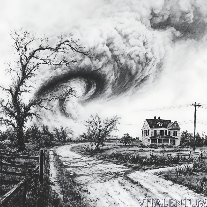 House under Swirling Clouds