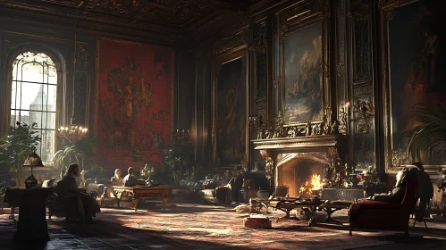 Opulent Sitting Room with Rich Art and Decor