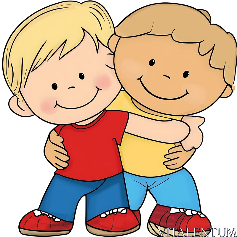 Cartoon of Two Boys Embracing