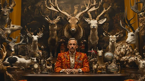 Vintage Man Portrait with Animal Taxidermy