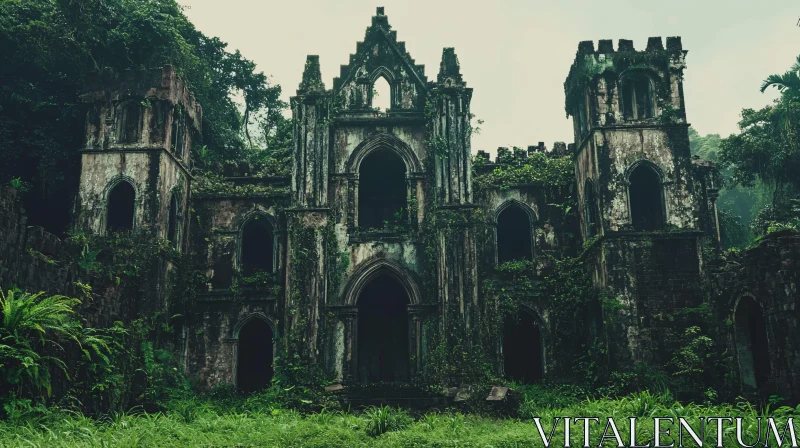 AI ART Verdant Embrace: Castle Ruins