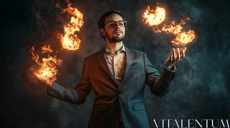 Fiery Magic: Man in Suit
