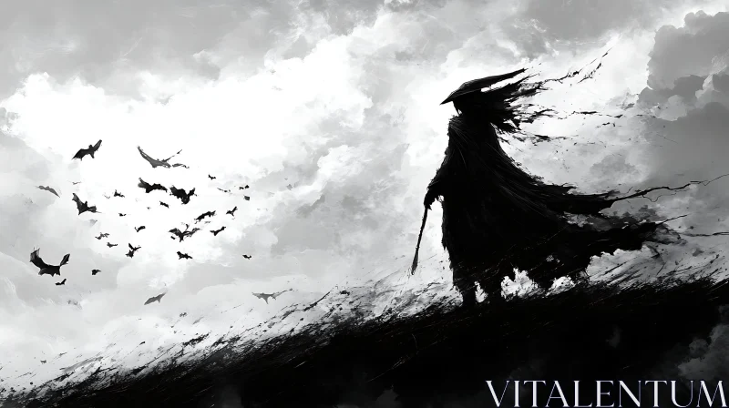 Monochrome Wizard with Bats
