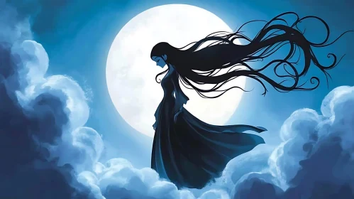 Silhouette of Woman Under Moonlight