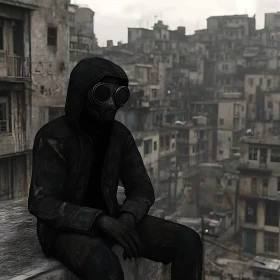 Post-Apocalyptic Cityscape with Masked Figure