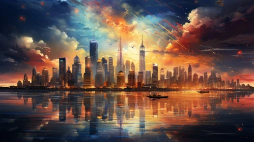 Futuristic New York Cityscape: Post-Apocalyptic Oil Painting