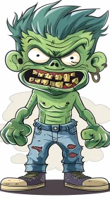 Green Zombie Cartoon Illustration in Menacing Pose