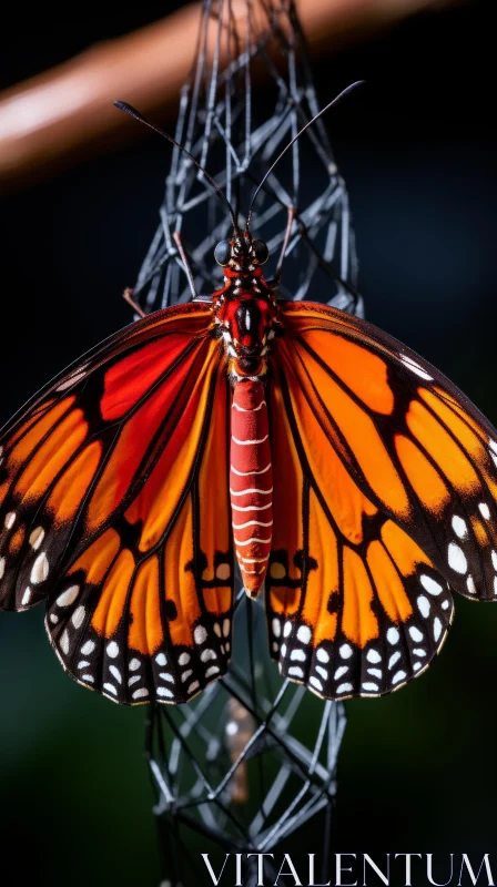 Monarch Butterfly on Anchor Wire: A Study in Light, Shadows, and Colors AI Image