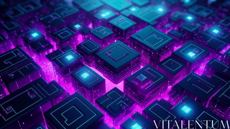Purple Geometric Cityscape: Futuristic 3D Art
