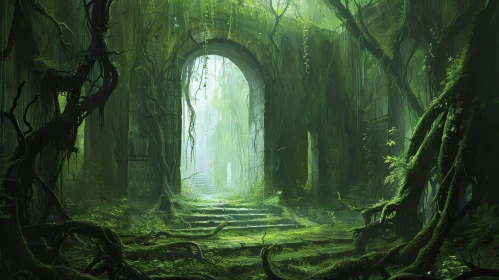 Ruined Temple in Lush Jungle: A Captivating Digital Painting