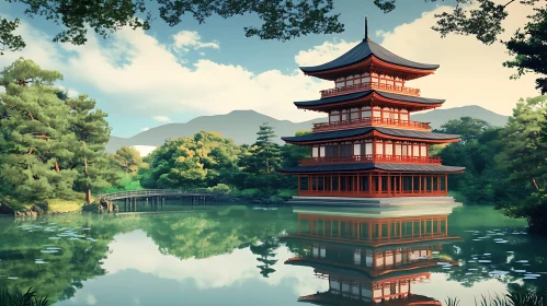 Pagoda Reflected in Lake, Japanese Architecture
