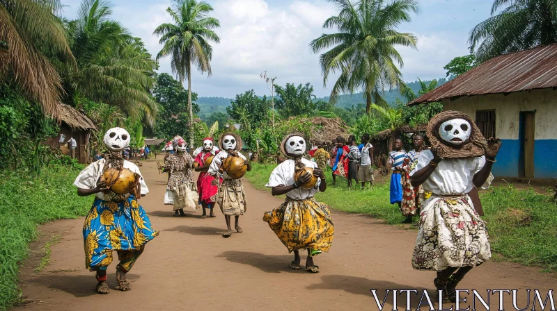 AI ART Masked Procession in Traditional Attire