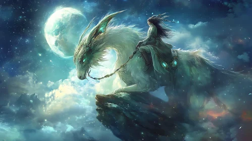 Celestial Dragon and Rider at Night