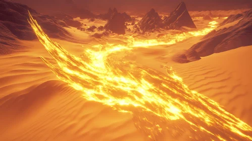 Fiery Lava Stream in Desert