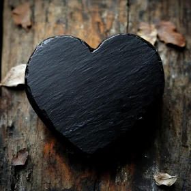 Heart-Shaped Slate on Wooden Surface