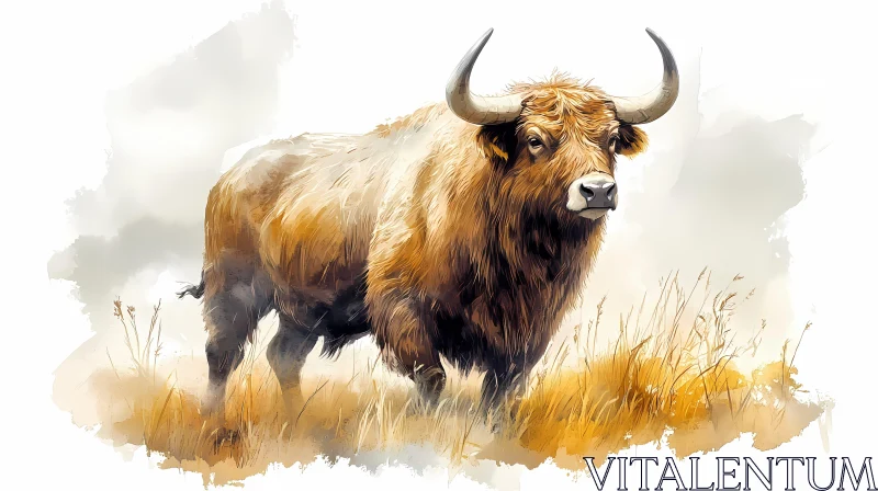 Watercolor Bull in Nature AI Image