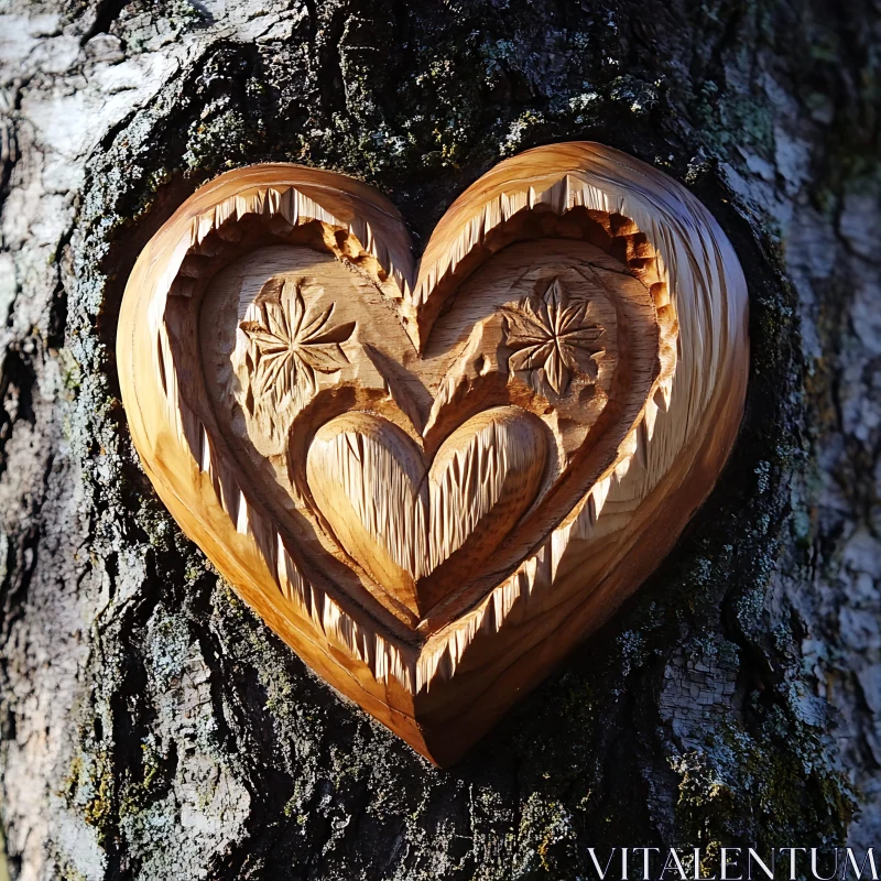 Wooden Heart Tree Carving Art AI Image