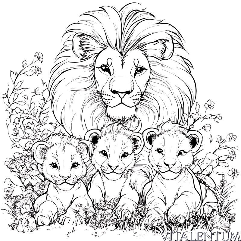 AI ART Lion and Cubs Illustration