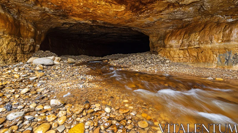 AI ART Enigmatic Underground Cave with Flowing Stream