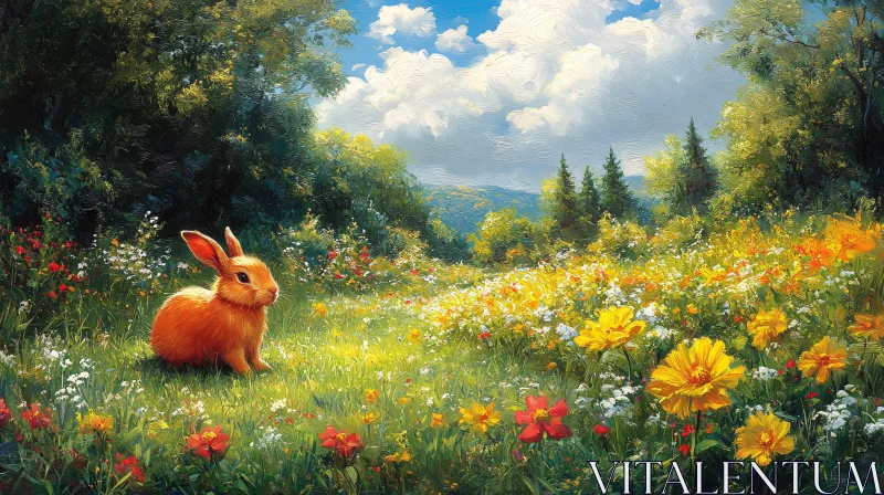 AI ART Meadow Oasis with Rabbit in Bloom