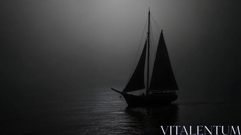 AI ART Monochrome Sailboat at Night