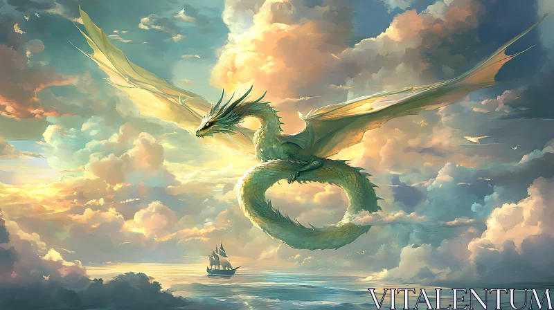 AI ART Majestic Dragon Over Ocean