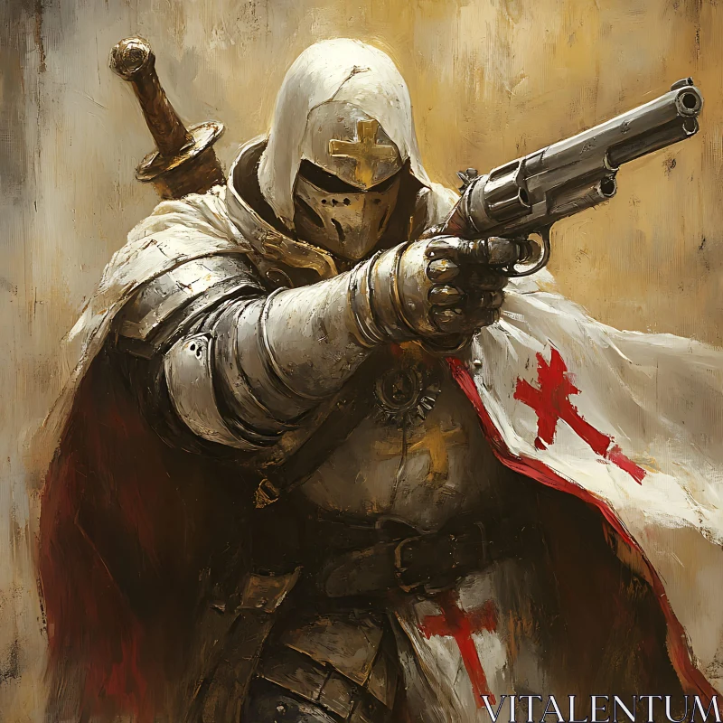 Medieval Knight with Modern Weapon AI Image