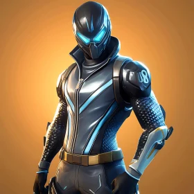 Armored Cyborg with Glowing Blue Details