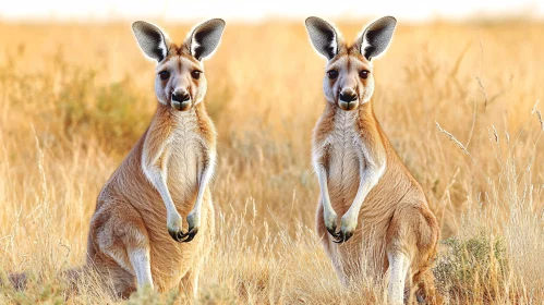 Alert Kangaroos in Natural Habitat