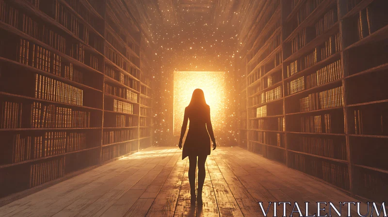 AI ART Silhouette in a Book-lined Hallway