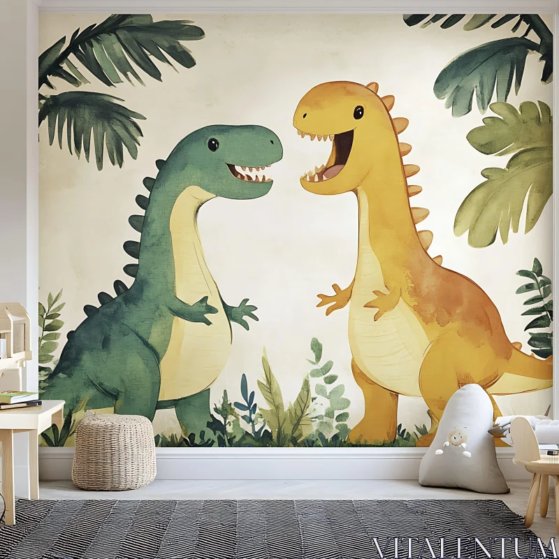 Colorful Dinosaur Wall Art for Kids' Room AI Image