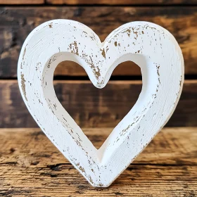 Distressed White Heart on Wooden Background