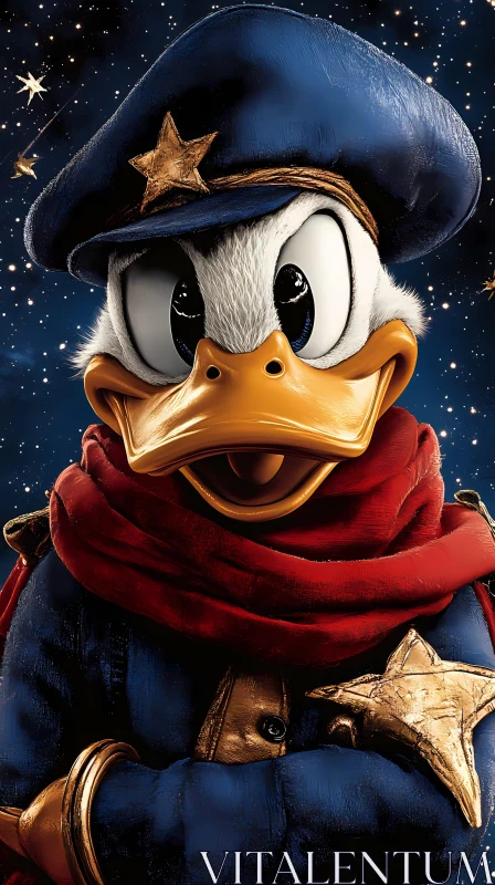 Space Duck with Starry Hat AI Image