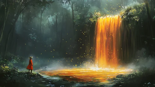 Luminous Waterfall in Mystical Forest