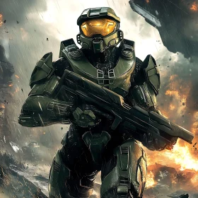 Soldier in Green Armor with Weapon