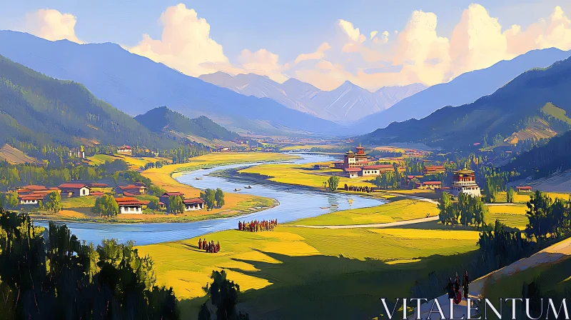 AI ART Mountain Valley River View