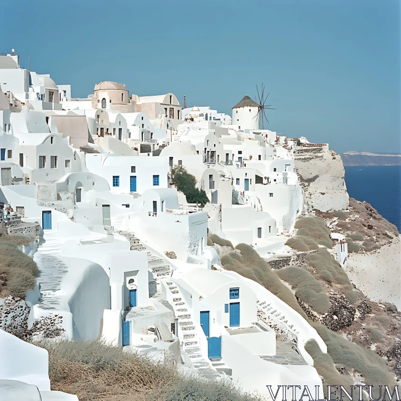 White Buildings in Santorini, Greece AI Image