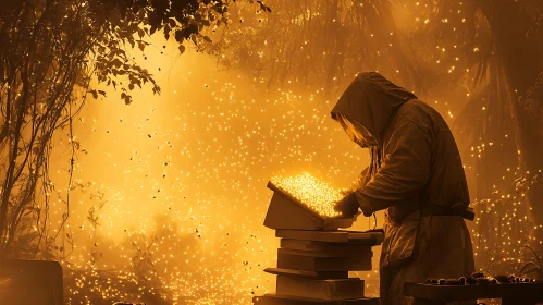 Beekeeper in a Golden Haze