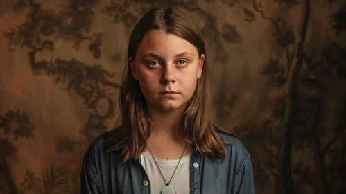 Greta Thunberg Portrait Against a Nature-Inspired Background