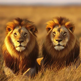 Lions Resting in Golden Grass