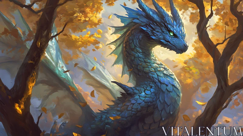 Blue Dragon in the Fall AI Image