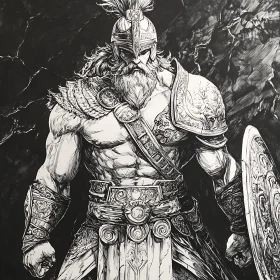 Armored Warrior Drawing - Black and White