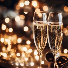 Elegant Champagne Flutes Festive Lights