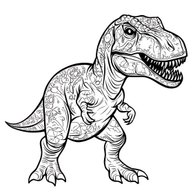 Dinosaur Illustration with Intricate Floral Patterns